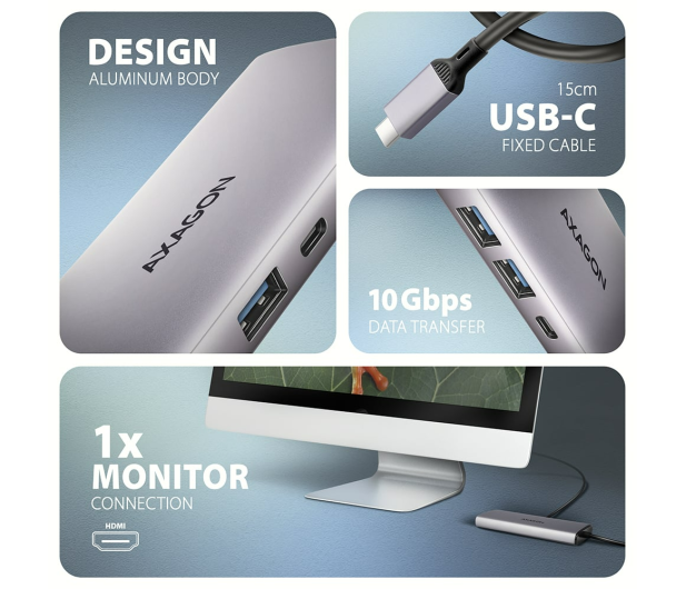 Axagon HMC-6G2L USB-C 10Gbps 6in1 hub - 1485454 - zdjęcie 6